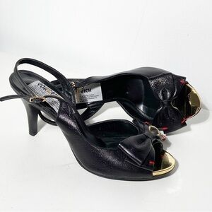 New Gaspard Yurkievich black leather bow peep toe sling back heel size 37.5